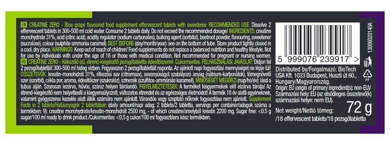Creatina Zero comprimidos Efervescentes